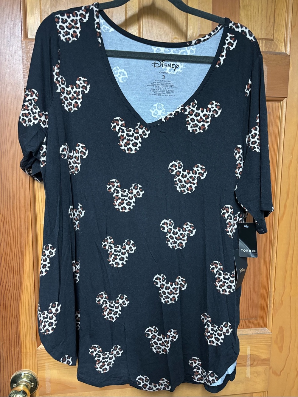 Torrid Black V-Neck Leopard Mickey Tee